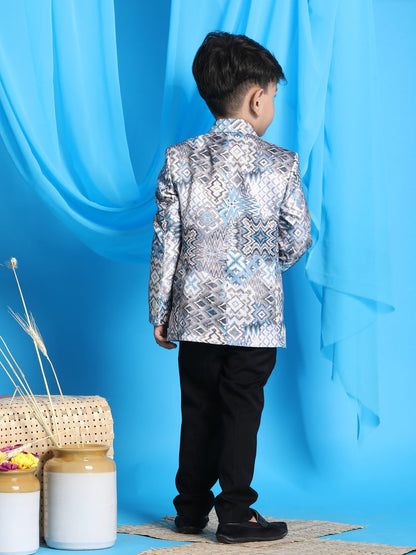 Vastramay boy gray multi color printed silk blend blazer