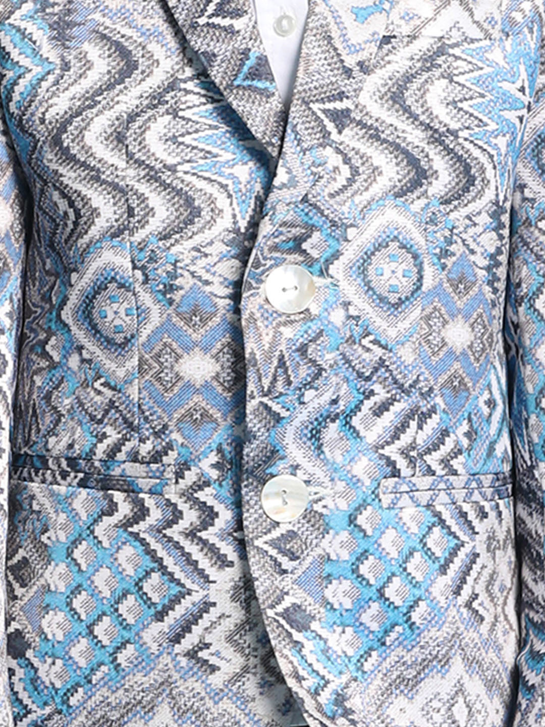 Vastramay boy gray multi color printed silk blend blazer