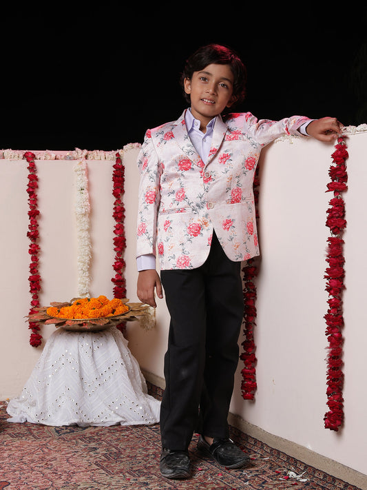 VASTRAMAY Boy's Peach Floral Print Blazer