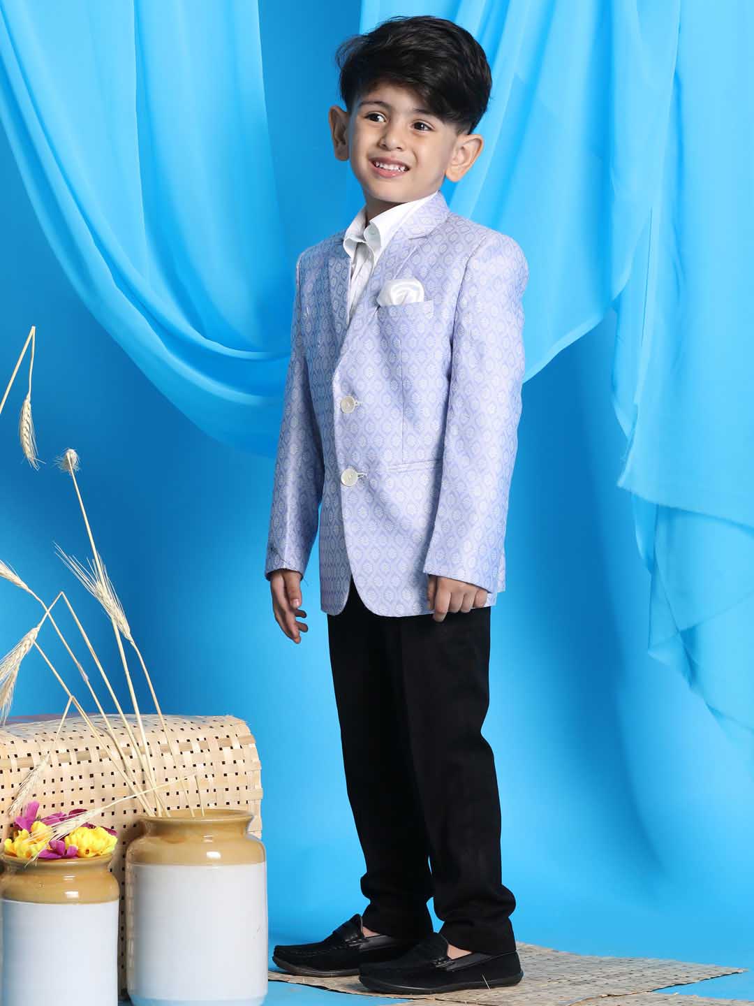 Vastramay boys lavender color woven design blazer 1