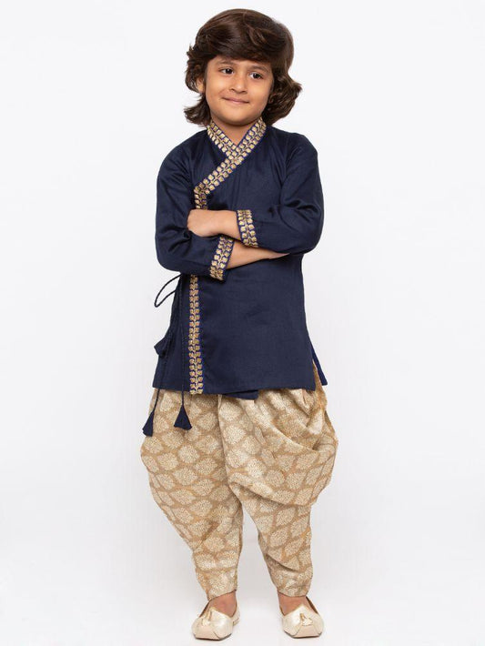 JBN CREATION Boys' Dark Blue Cotton Kurta and Dhoti Pant Set