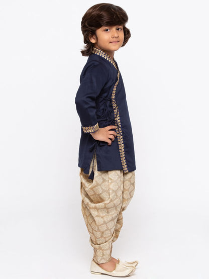 JBN CREATION Boys' Dark Blue Cotton Kurta and Dhoti Pant Set