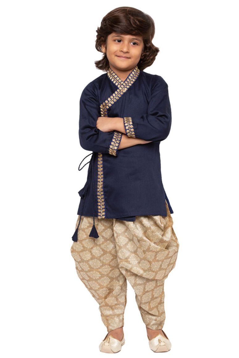 JBN CREATION Boys' Dark Blue Cotton Kurta and Dhoti Pant Set