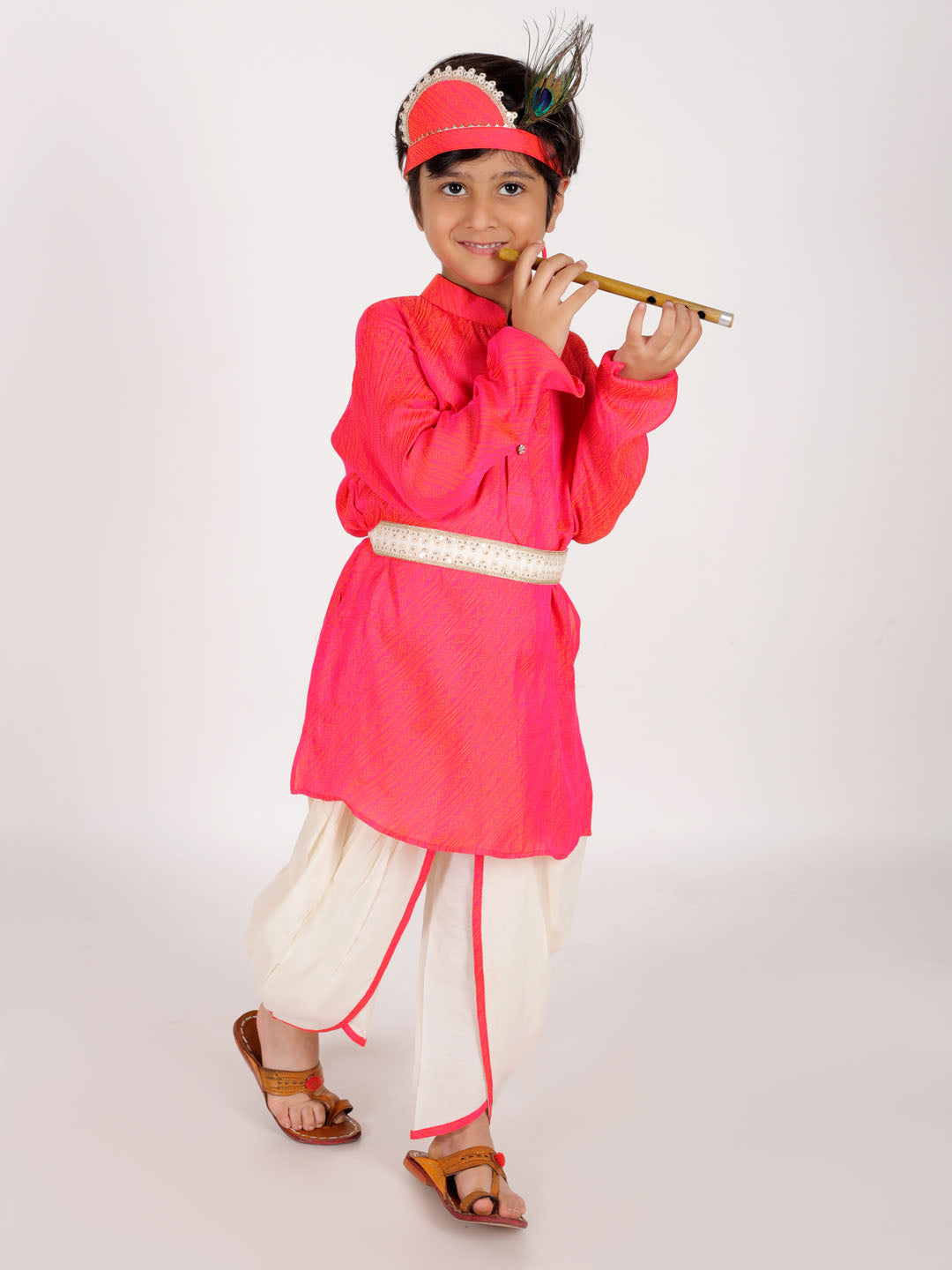 VASTRAMAY Boys' Pink And Cream Janmashtami Special Collection