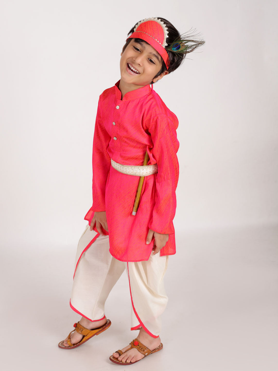 VASTRAMAY Boys' Pink And Cream Janmashtami Special Collection