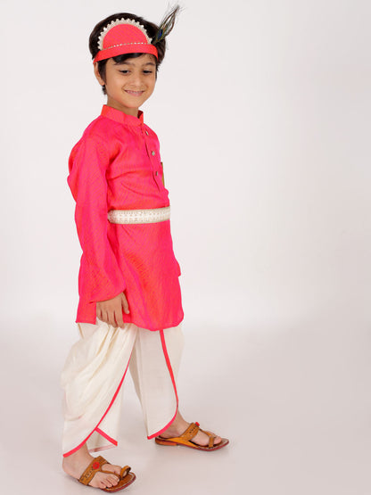 VASTRAMAY Boys' Pink And Cream Janmashtami Special Collection