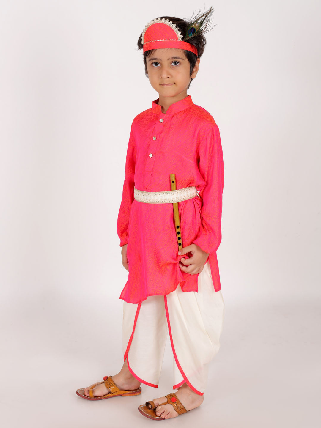 VASTRAMAY Boys' Pink And Cream Janmashtami Special Collection