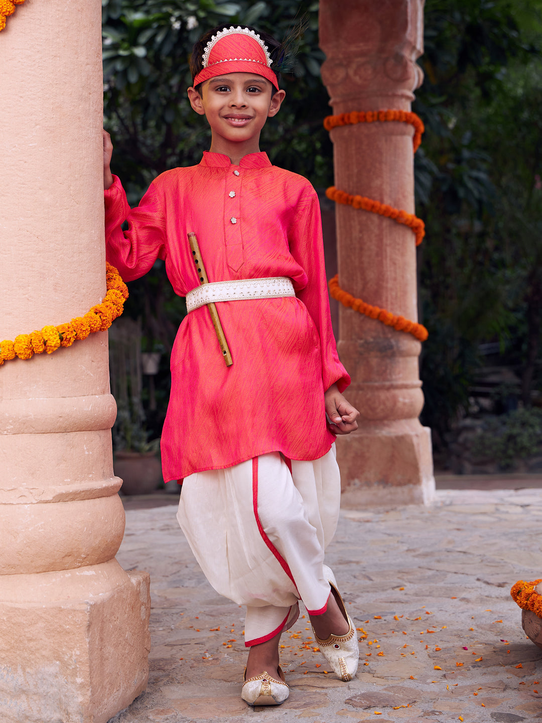 VASTRAMAY Red And Cream Janmashtami Special Siblings Set