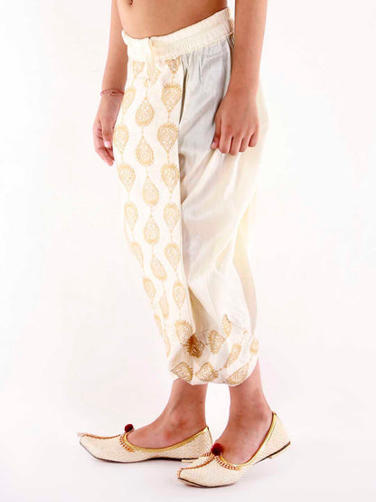 Vastramay Boys' Cream Traditional Embroidered Dhoti