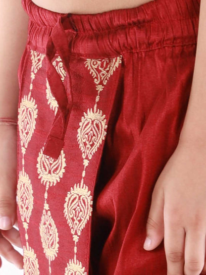 Vastramay Boys' Maroon Traditional Embroidered Dhoti