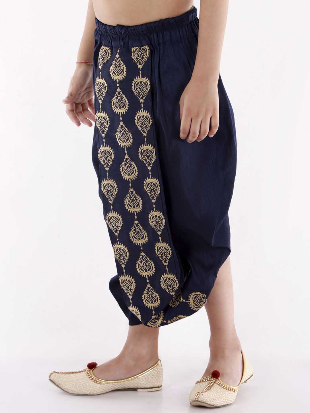 Vastramay Boys' Navy Blue Traditional Embroidered Dhoti