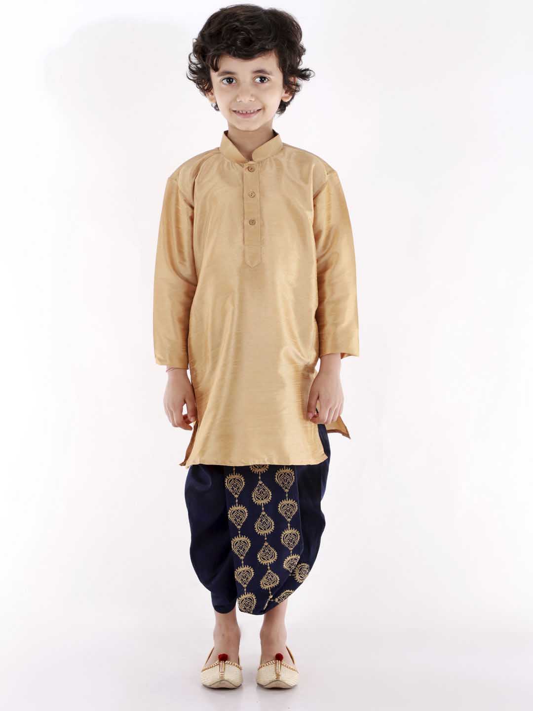 Vastramay Boys' Navy Blue Traditional Embroidered Dhoti