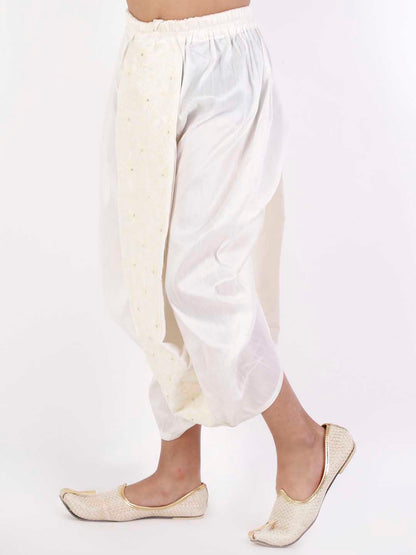 Vastramay Boys' Cream Silk Blend Embroidered Dhoti