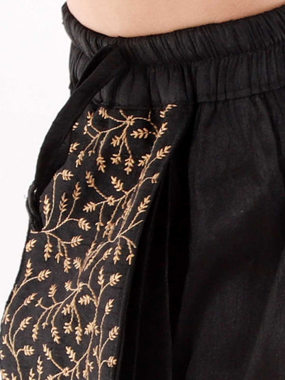 Vastramay Boys' Black Silk Blend Embroidered Dhoti