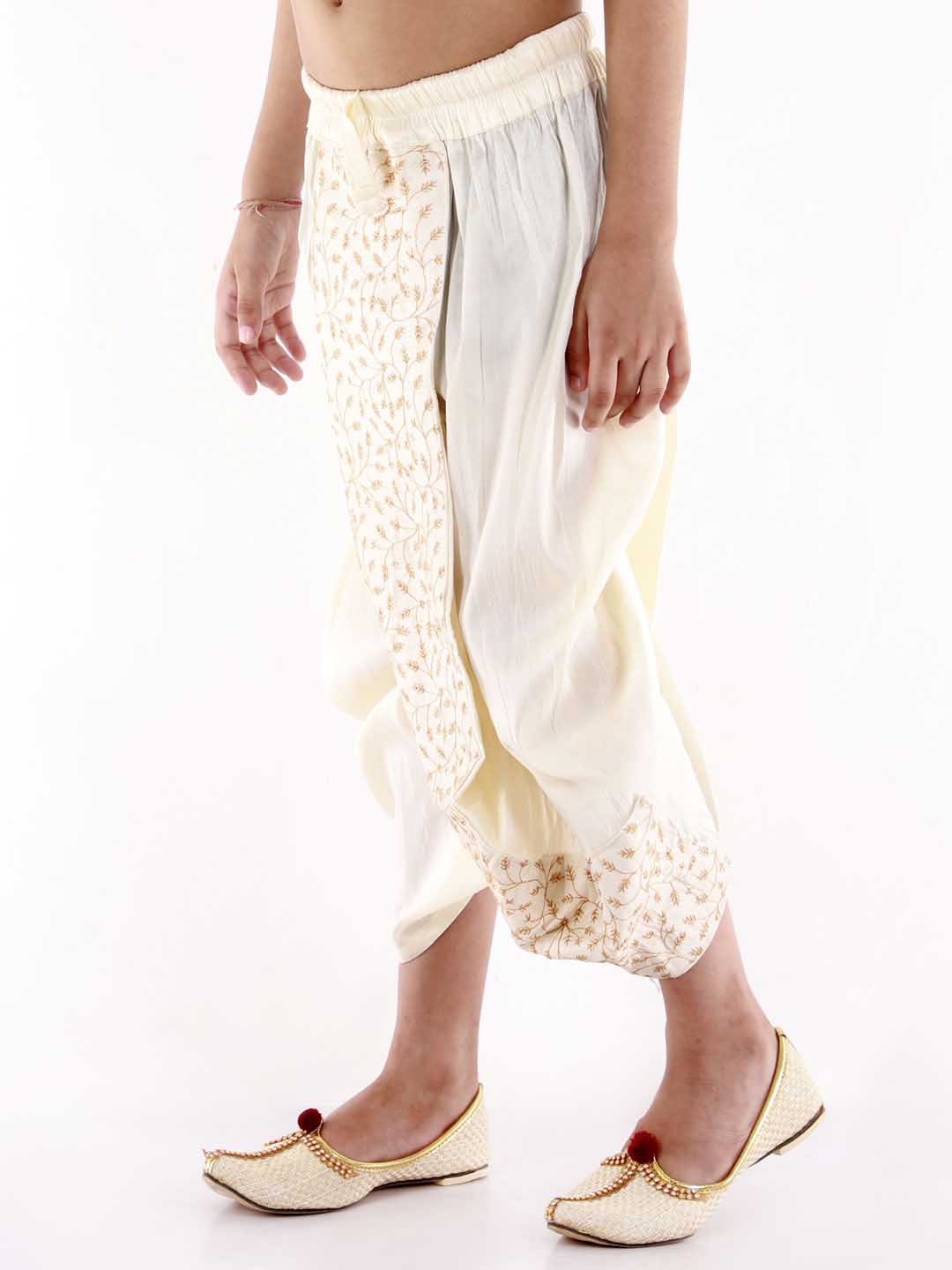 Vastramay Boys' Cream Silk Blend Embroidered Dhoti