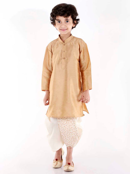 Vastramay Boys' Cream Silk Blend Embroidered Dhoti