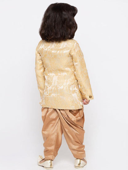 Vastramay Boys' Beige Cotton Silk Sherwani and Churidar Set
