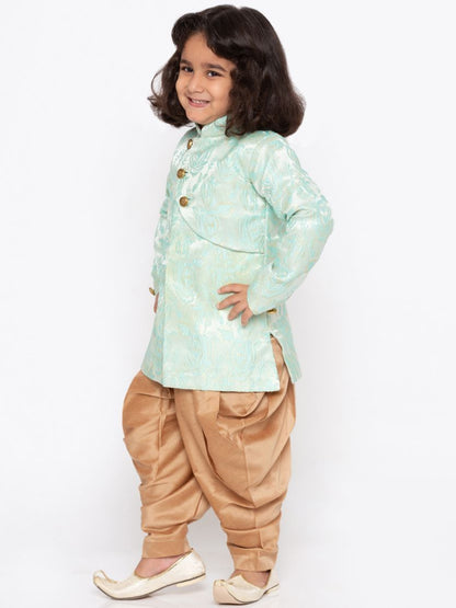 Vastramay Boys' Light Green Cotton Silk Sherwani and Churidar Set