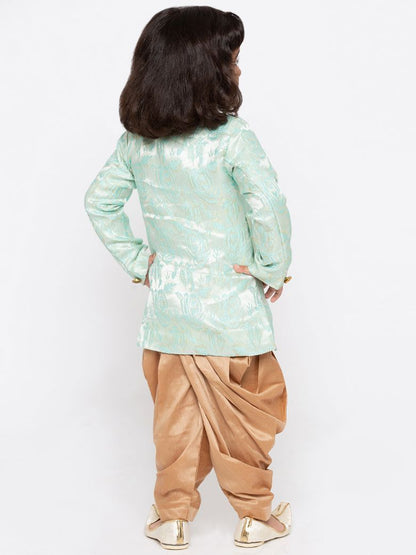 Vastramay Boys' Light Green Cotton Silk Sherwani and Churidar Set