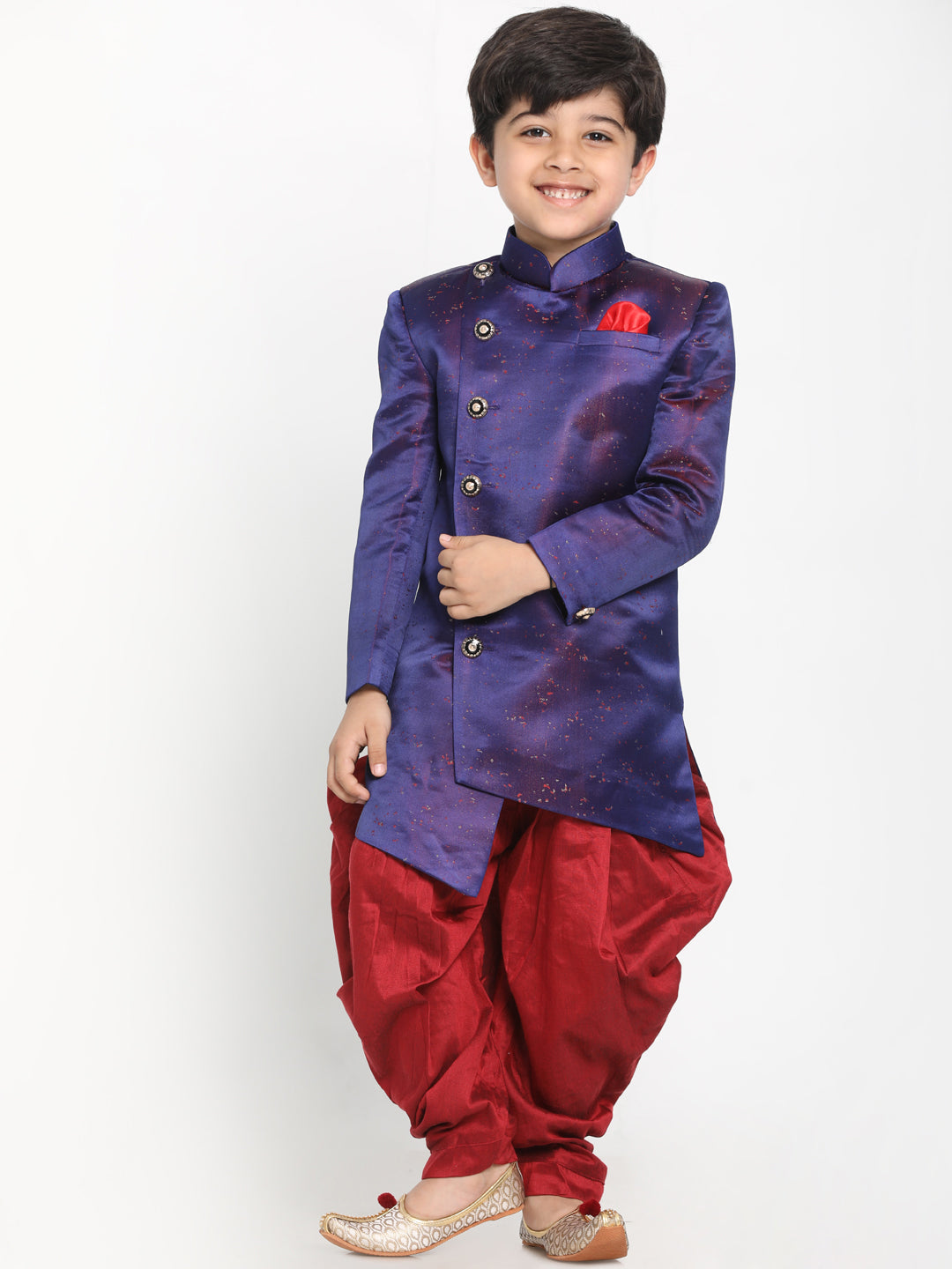 Vastramay Cotton Silk Blend Blue Baap Beta Sherwani