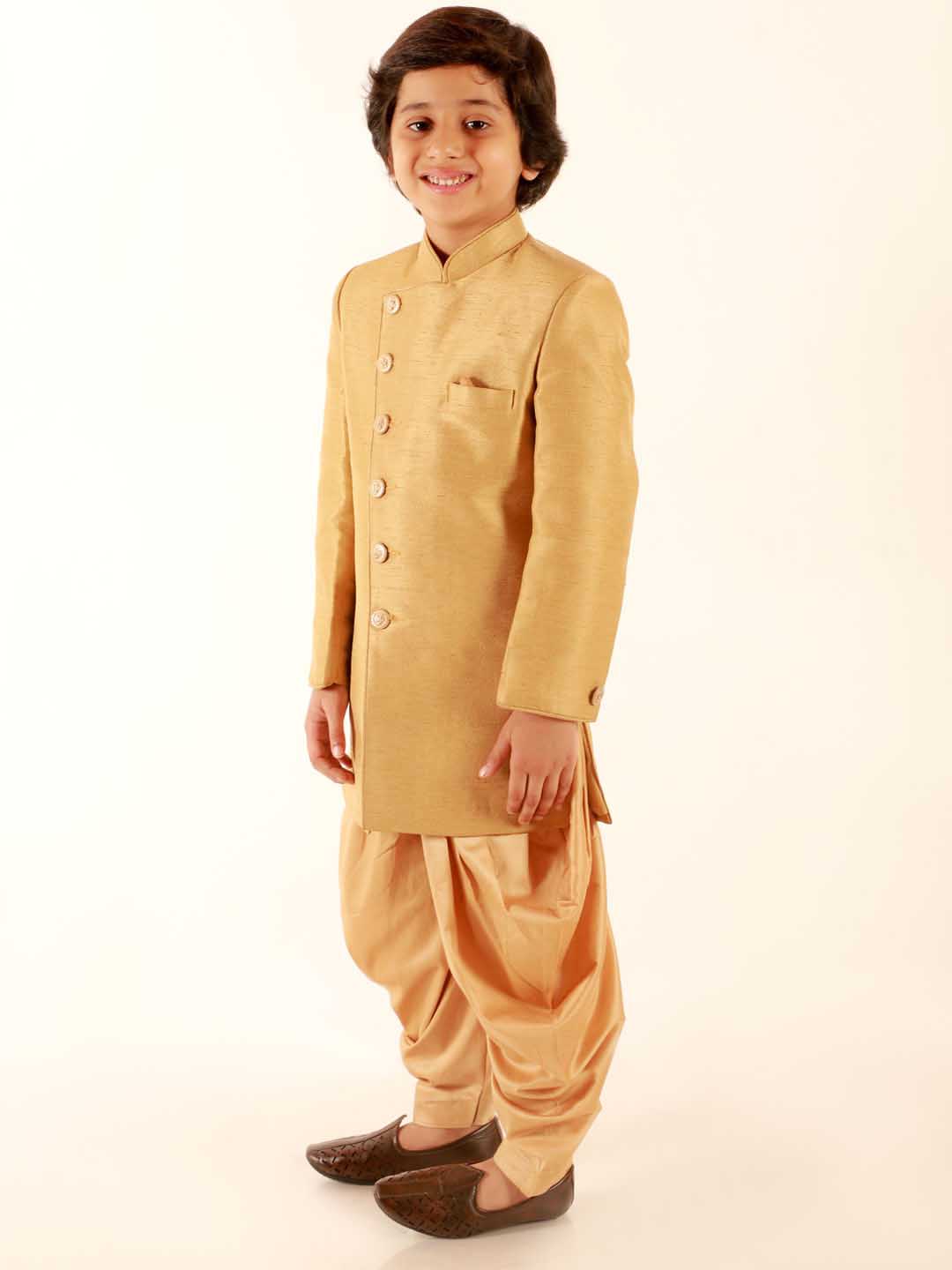 VASTRAMAY Boys Beige Indo Western Set