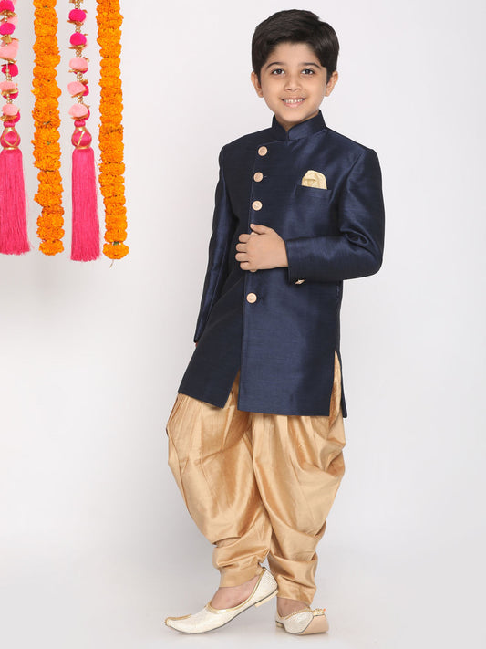 Vastramay Boys Blue And Rose Gold Indowestern Set