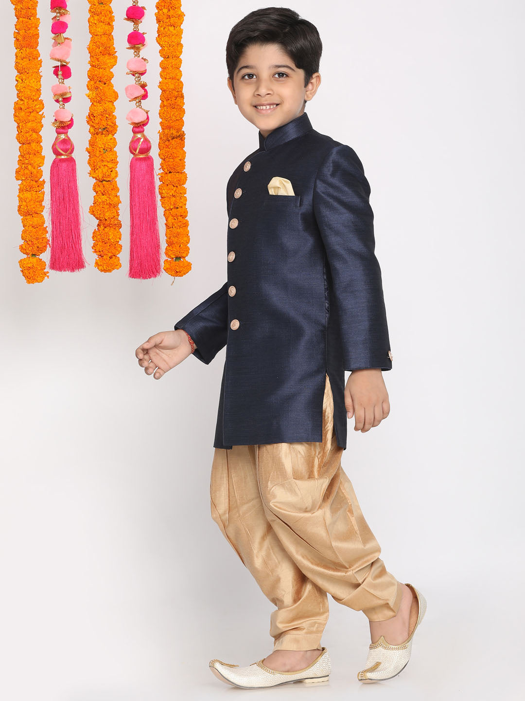 Vastramay Boys Blue And Rose Gold Indowestern Set