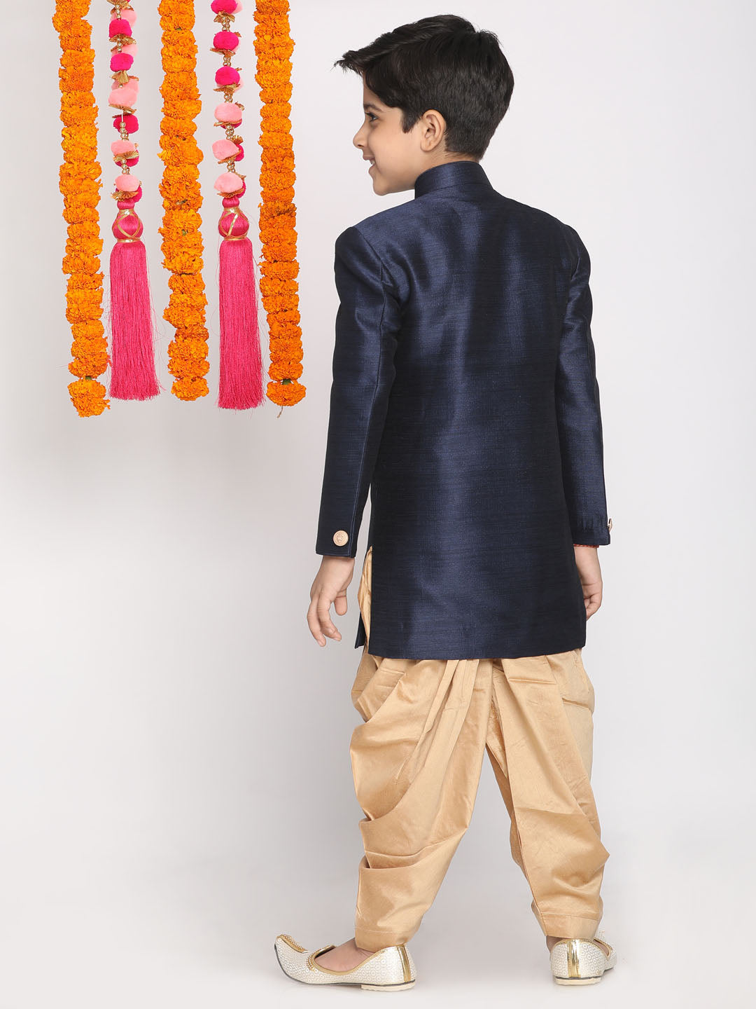 Vastramay Boys Blue And Rose Gold Indowestern Set