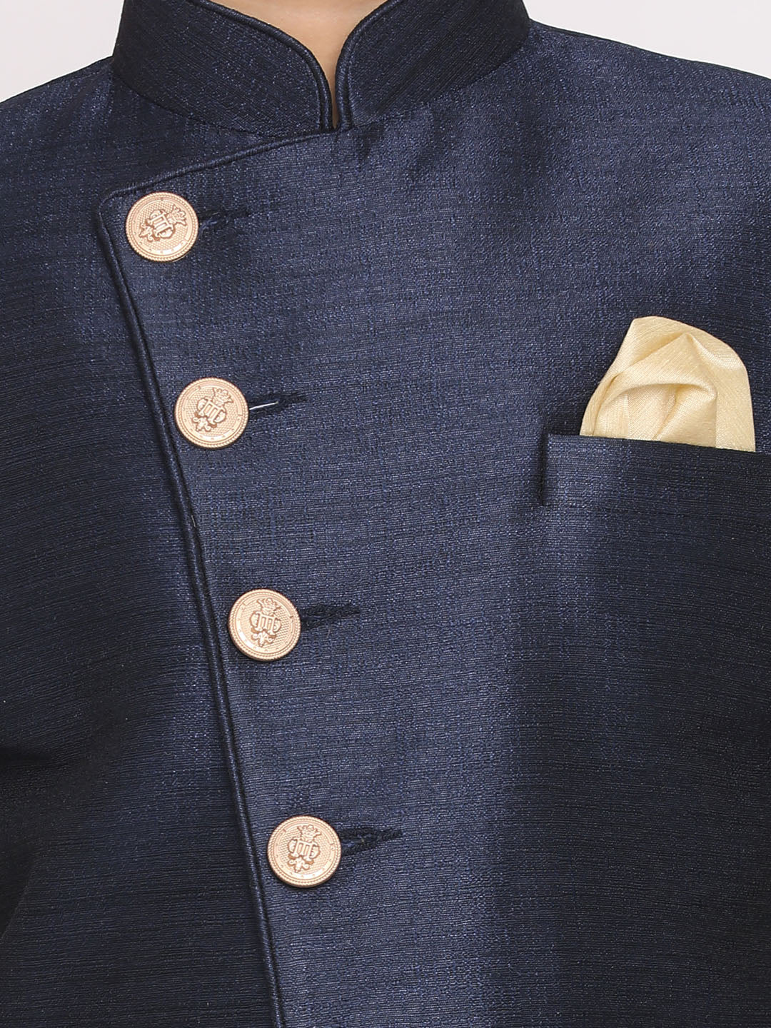 Vastramay Boys Blue And Rose Gold Indowestern Set