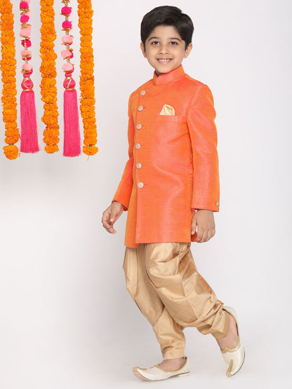 Vastramay Boys Orange And Rose Gold Indowestern Set