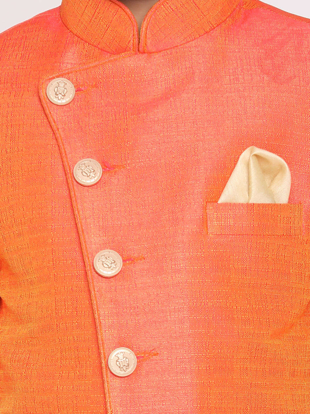 Vastramay Boys Orange And Rose Gold Indowestern Set
