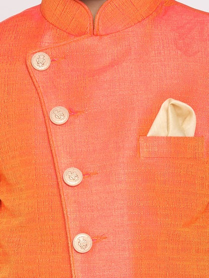 Vastramay Boys Orange And Rose Gold Indowestern Set