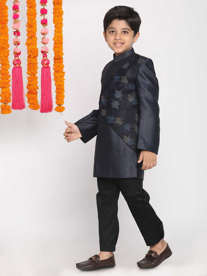 Vastramay Boys Navy Blue Slim-Fit Sherwani Set