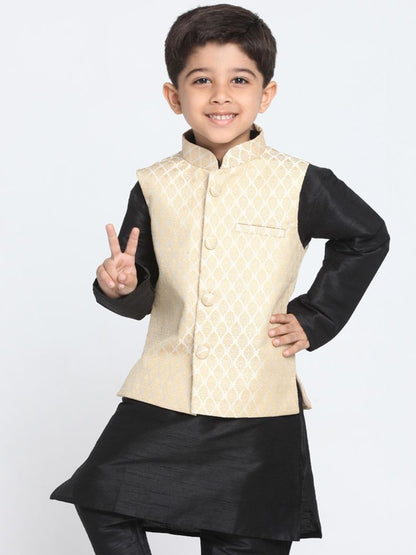 Vastramay Boys Beige Cotton Silk Blend Nehru Jacket