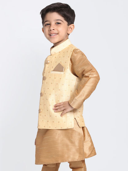 Vastramay  Boys Gold Silk Blend Nehru Jacket