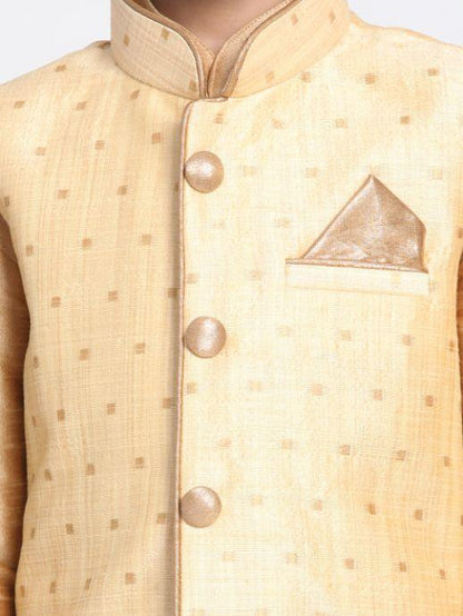 Vastramay  Boys Gold Silk Blend Nehru Jacket