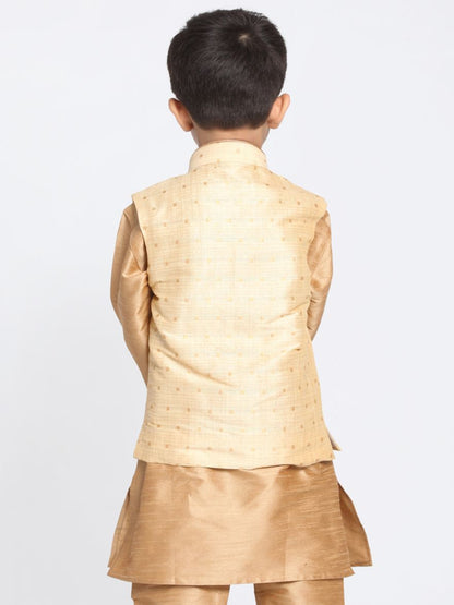 Vastramay  Boys Gold Silk Blend Nehru Jacket