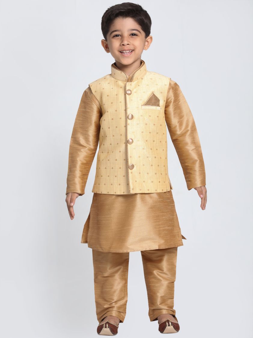 Vastramay  Boys Gold Silk Blend Nehru Jacket