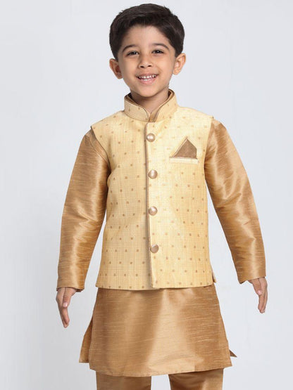 Vastramay  Boys Gold Silk Blend Nehru Jacket