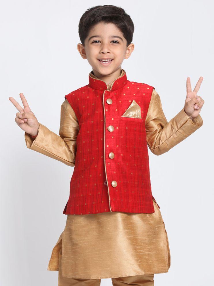 Vastramay  Boys Maroon Woven Design Nehru Jacket