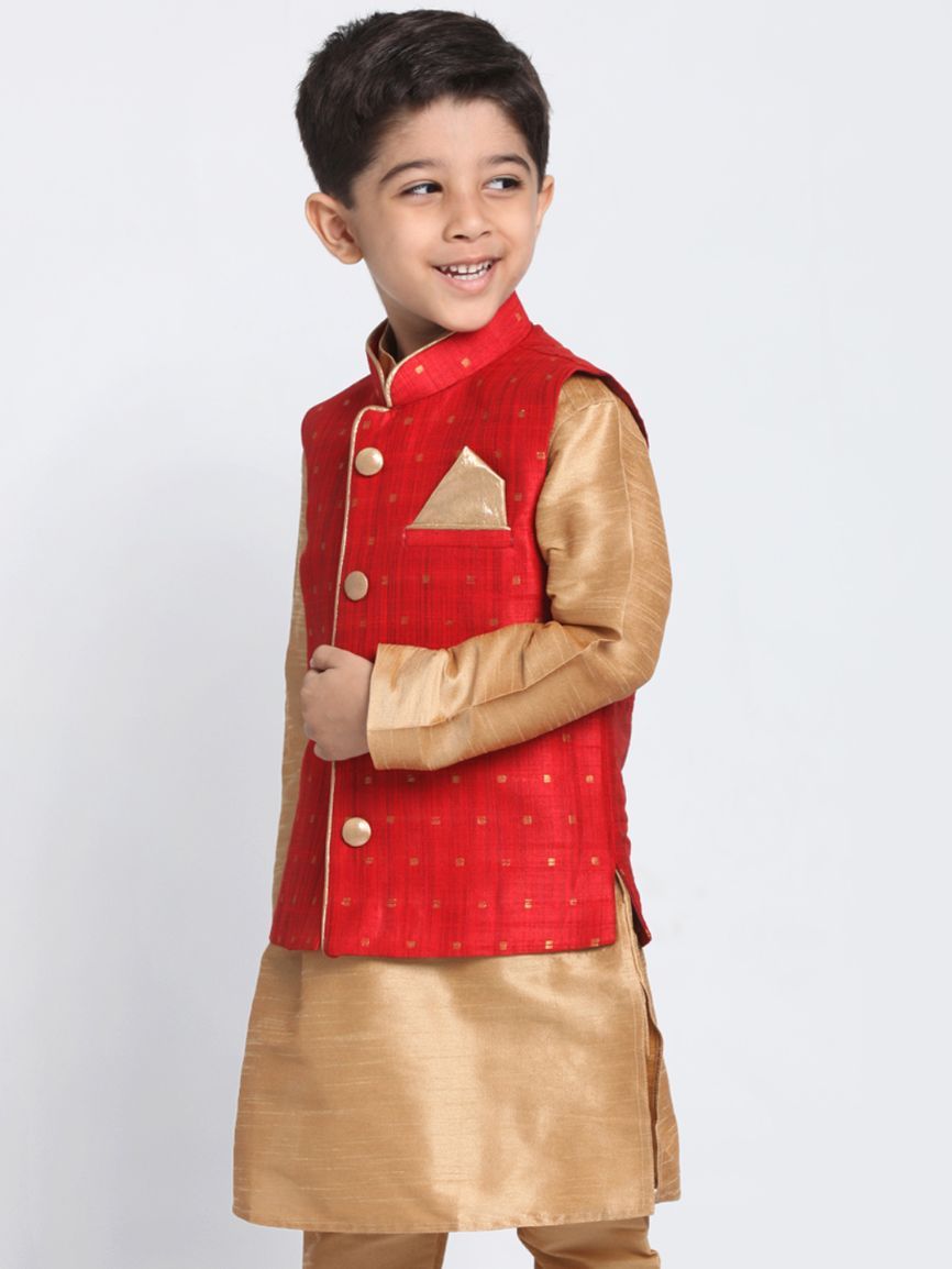 Vastramay  Boys Maroon Woven Design Nehru Jacket