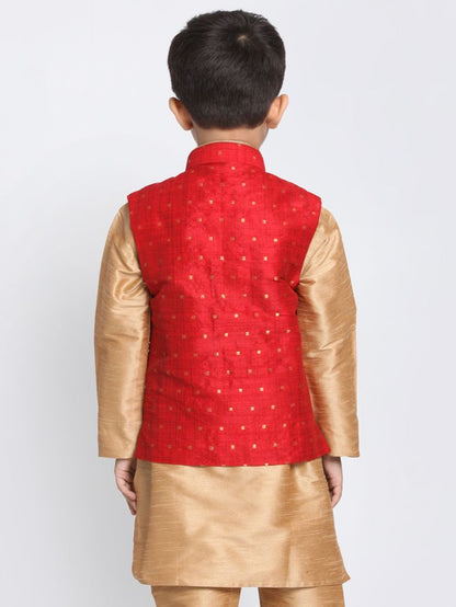 Vastramay  Boys Maroon Woven Design Nehru Jacket