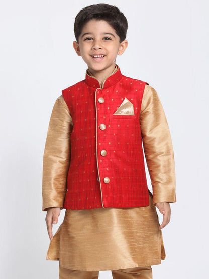 Vastramay  Boys Maroon Woven Design Nehru Jacket