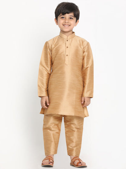 Vastramay Boys Green Silk Blend Kurta, Ethnic Jacket and Pyjama Set