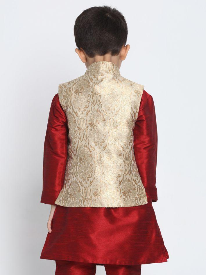 Vastramay Boys Gold Cotton Silk Blend Nehru Jacket