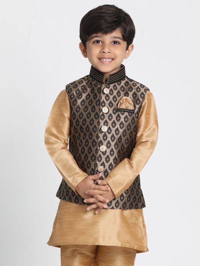 Vastramay  Boys Black Cotton Silk Blend Nehru Jacket