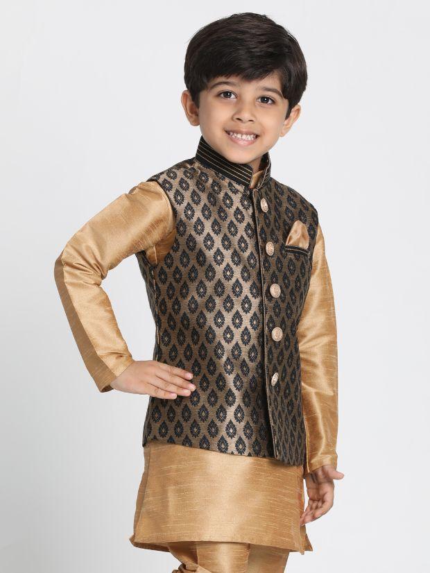 Vastramay  Boys Black Cotton Silk Blend Nehru Jacket