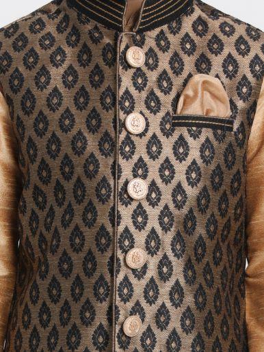 Vastramay  Boys Black Cotton Silk Blend Nehru Jacket