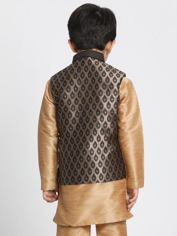 Vastramay  Boys Black Cotton Silk Blend Nehru Jacket