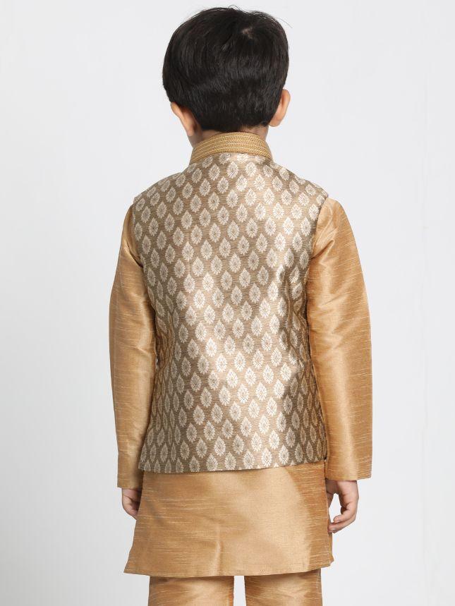 Vastramay  Boys' Gold Cotton Silk Blend Nehru Jacket